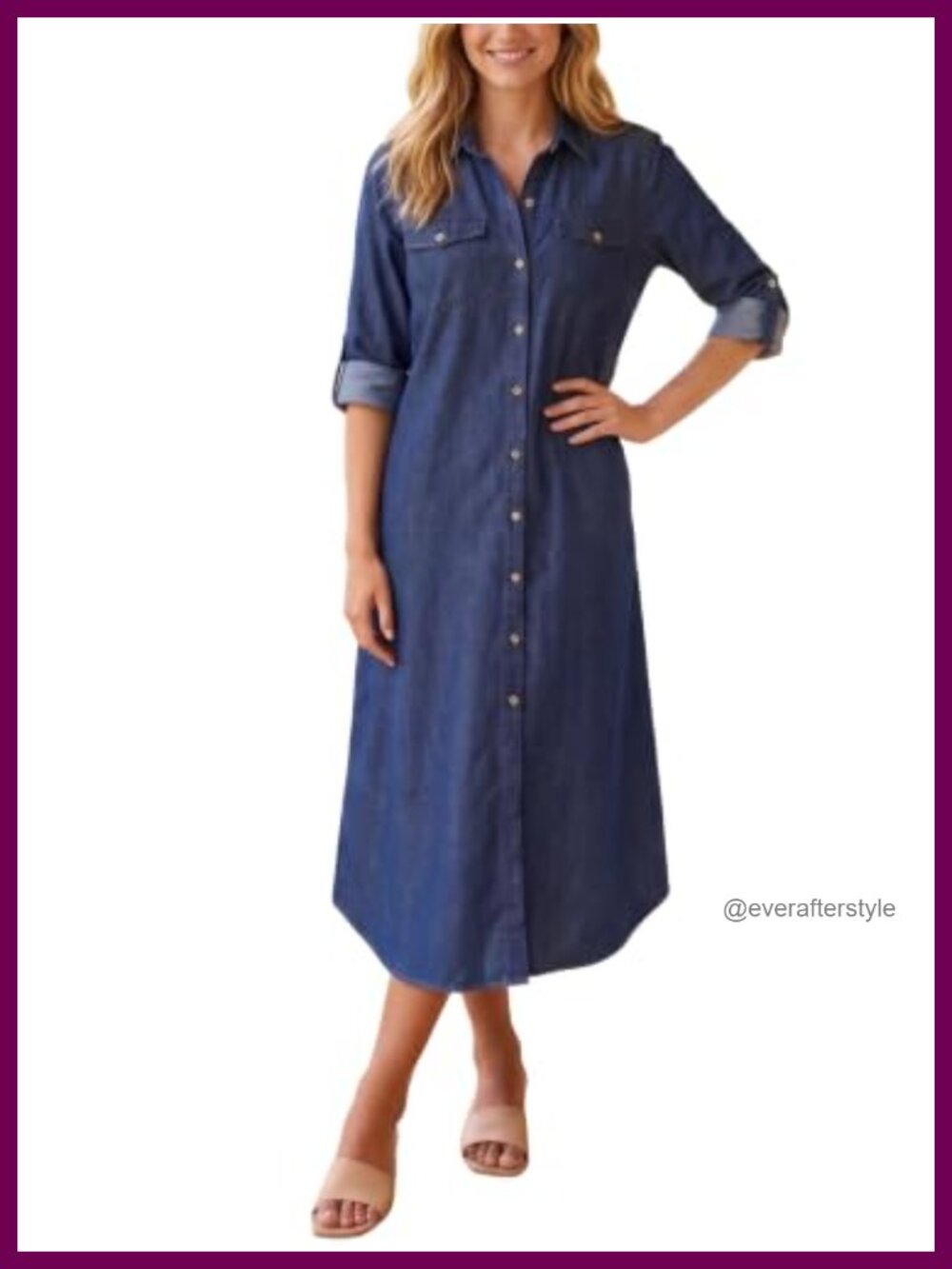 Tencel Cotton Button Front Maxi Shirt Dress Long Sleeve Casual